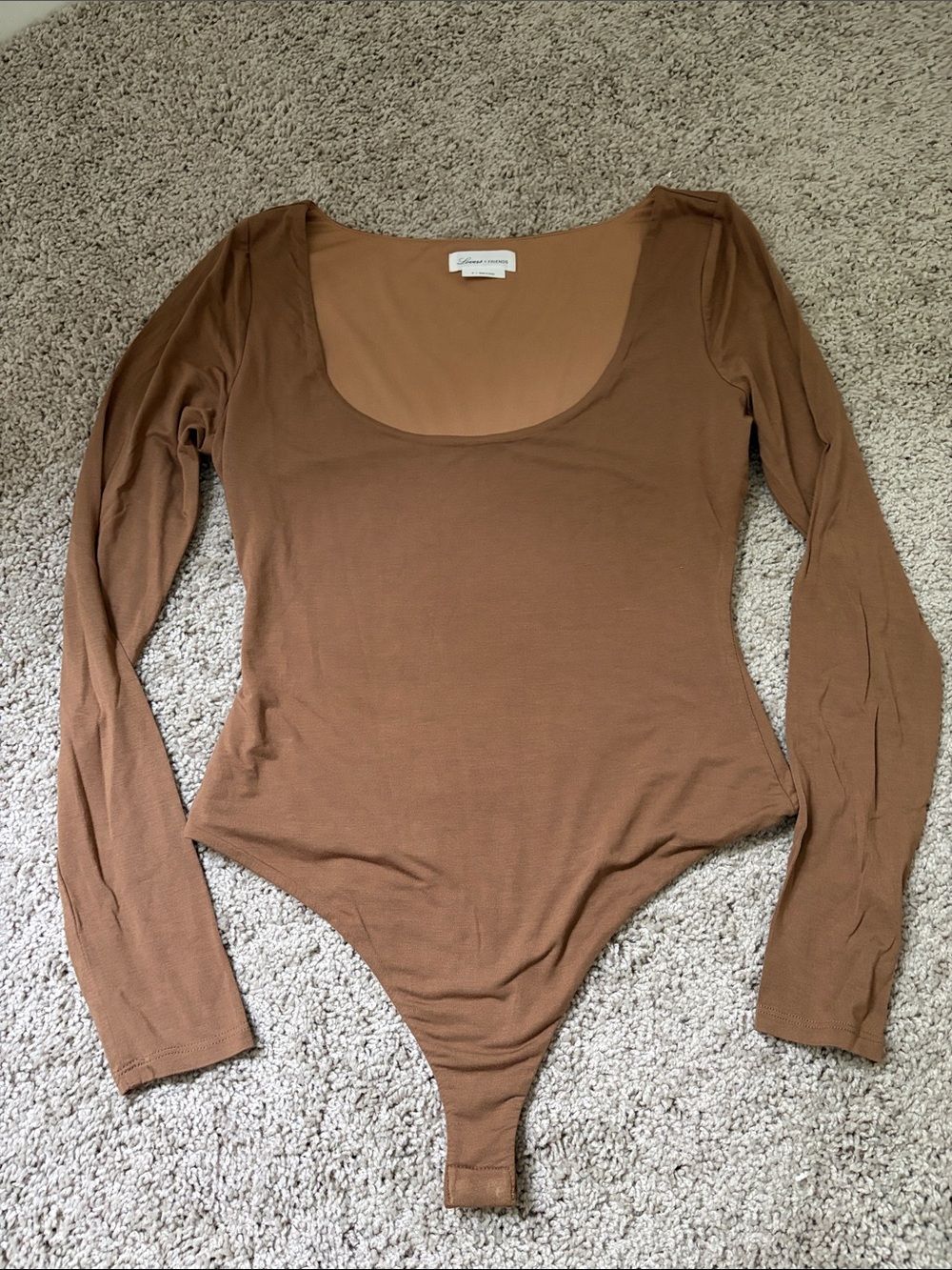 Lovers + Friends Brown Long-Sleeve Scoop Neck Bodysuit size M